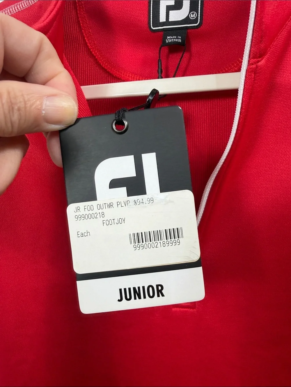 Footjoy Junior boys 1/4 zip red pullover size medium.NWT